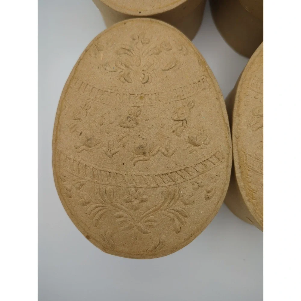 Vintage‎ y2K Brown Paperboard Boxes Easter Egg Shape Embossed Bunnies for Crafts